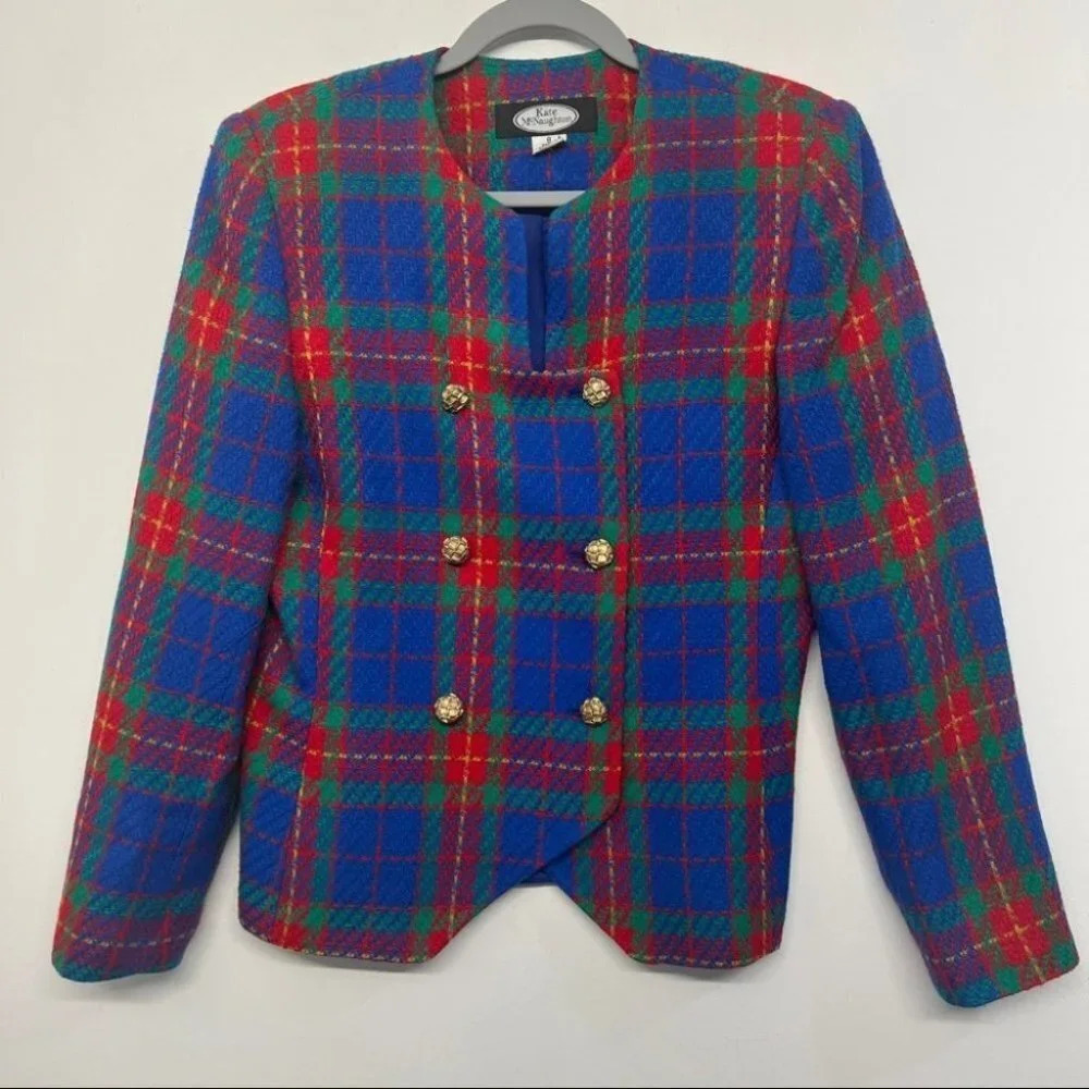 Vintage Double Breasted Blazer Plaid‎ Check 8